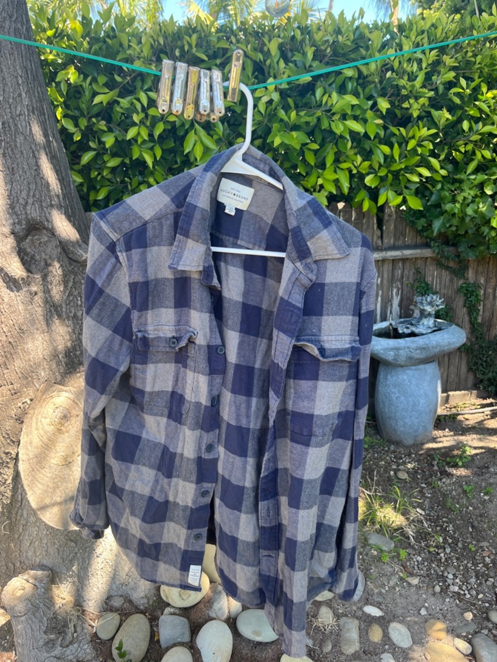 Lucky Brand Navy and Light Blue Buffalo Plaid Shirt Jacket